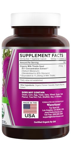 FarmHaven USDA Organic Milk Thistle Capsules | 11250mg Strength | 30X Concentrated FarmHaven