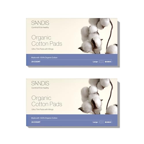 SANDIS Feminine Pad for Women - Large 48 Count 100% Organic Cotton Ultra Thin with Wings