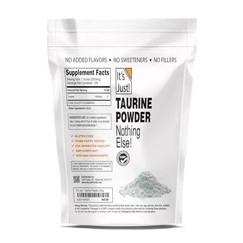 It's Just! - Taurine Powder, 250g Bulk, Pre-Workout Supplement, Unflavored (250g / 125 Servings)