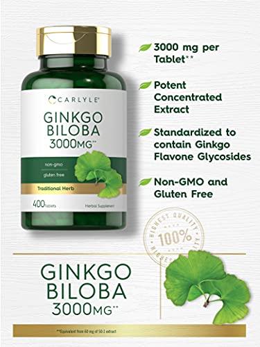 Carlyle Ginkgo Biloba 3000mg | 400 Tablets | Non-GMO, Gluten Free Carlyle