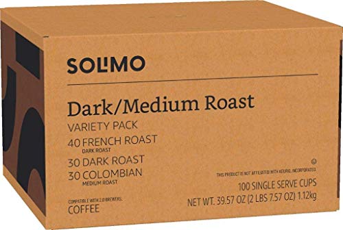 Amazon Brand - Solimo Coffee Pods, Assorted pack (French, Dark, Colombian) Solimo