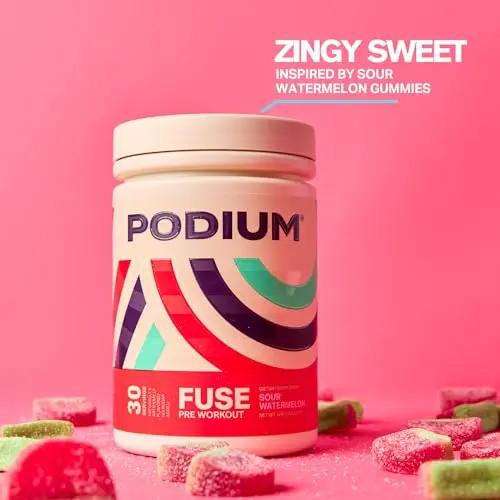 Podium Nutrition, Fuse Pre Workout Powder, Sour Watermelon, 30 Servings, Beta Alanine Podium Nutrition