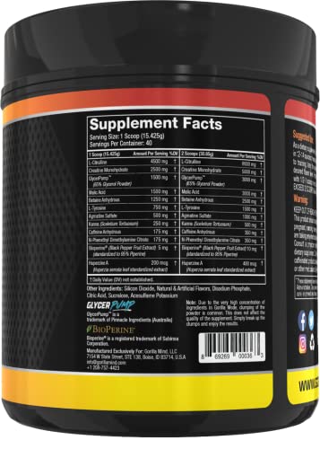 Gorilla Mode Pre Workout - Massive Pumps · Laser Focus · Energy · Power - L-Citrulline Gorilla Mind