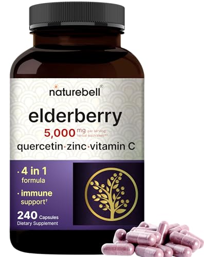 NatureBell Sambucus Elderberry Capsules, 5000mg Per Serving with Quercetin 500mg