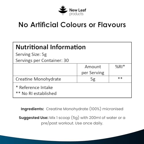 Creatine Monohydrate Powder 100% Pure Micronized Creatine - 150g Increased Absorption NEW LEAF PRODUCTS