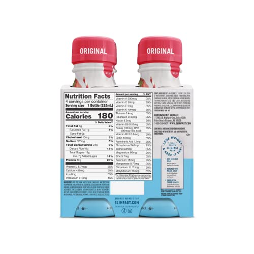 SlimFast Meal Replacement Shake, Original Strawberries & Cream, 10g of Ready to Drink Protein SlimFast