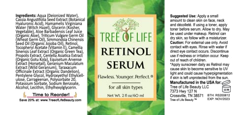 Tree of Life Retinol Serum for Face w/Hydrating Hyaluronic Acid for Wrinkle Soothing Tree of Life Beauty