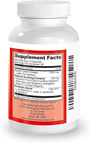 Apple Cider Vinegar Capsules - 100% Organic Apple Cider Vinegar Pills 1500 mg DOCTOR RECOMMENDED SUPPLEMENTS