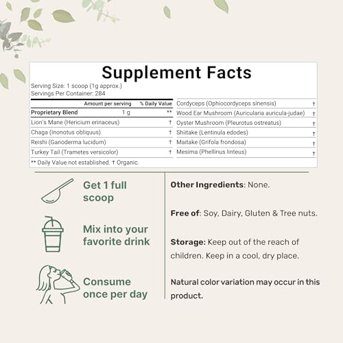 Sustainably US Grown, Organic Mega Mushroom 10 in 1 Complex Formula Powder Micro Ingredients
