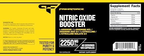 Primaforce Nitric Oxide Booster (2,250mg, 120 Capsules) - 40 Servings of Our High Potency