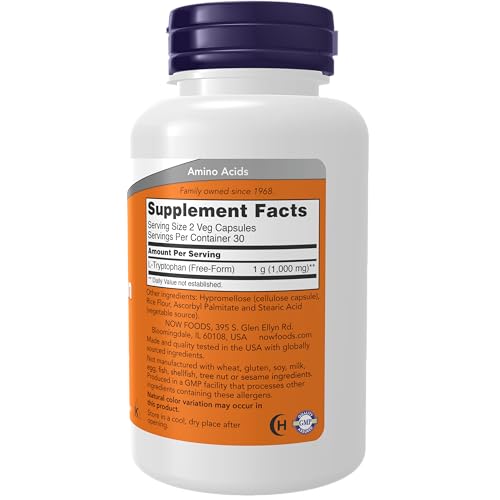 NOW Supplements, L-Tryptophan 500 mg, Encourages Positive Mood*, Supports Relaxation NOW
