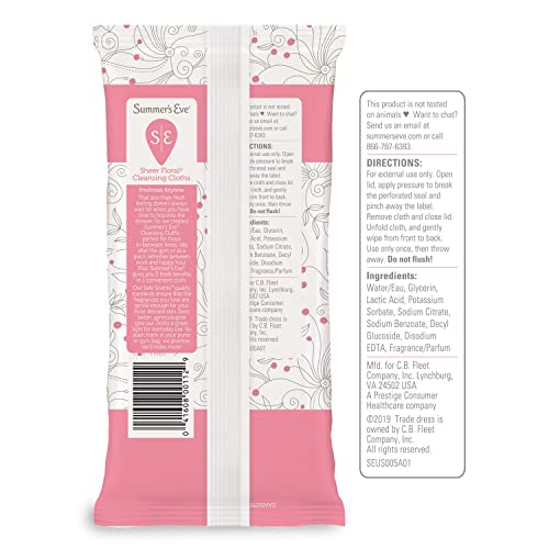 Summer's Eve Sheer Floral Daily Refreshing Feminine Wipes, Removes Odor, pH balanced Summer's Eve