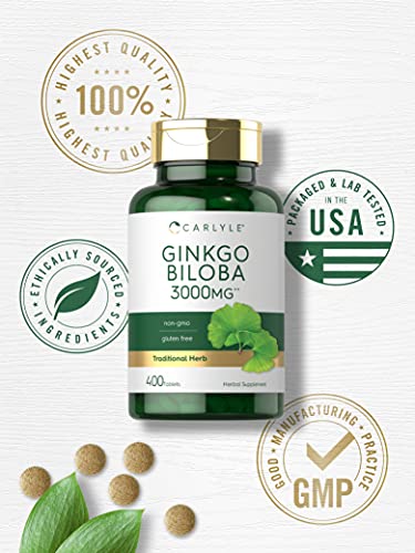 Carlyle Ginkgo Biloba 3000mg | 400 Tablets | Non-GMO, Gluten Free Carlyle