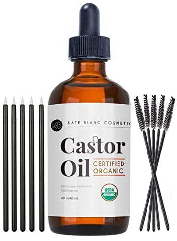 Kate Blanc Cosmetics Organic Castor Oil (4oz). 100% Pure, Cold Pressed, Hexane Free in a Glass Bottle