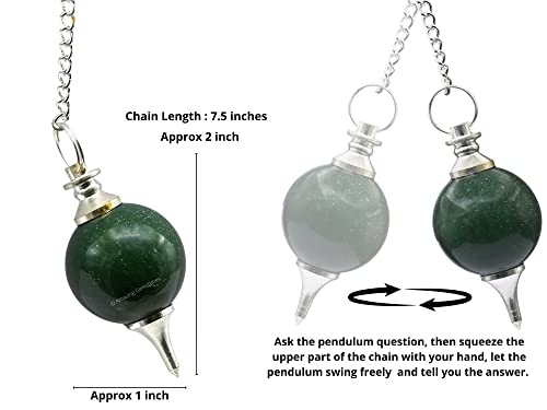 Green Aventurine Crystal Ball Pendulum for Divination - Dowsing Pendulum Necklace with Chain Amazing Gemstone