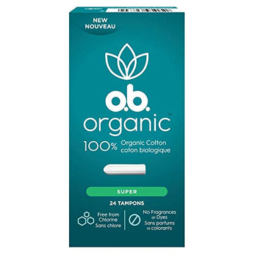 o.b. Organic Tampons, Made with 100% Organic Cotton, Proven 8 Hour Leak Protection, Super, 24 Count