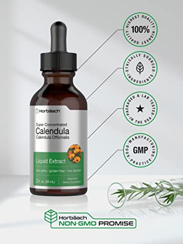 Calendula Extract Tincture | 2 fl oz | Vegetarian, Non-GMO, Gluten Free Liquid Supplement Horbäach