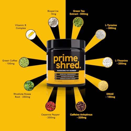 PrimeShred Fat Burner Pills for Men, Triple Action Weight Loss Supplement with Caffeine PrimeShred