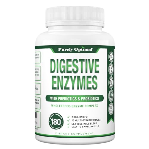 Purely Optimal Premium Digestive Enzymes Plus Prebiotics & Probiotics - for Better Digestio Purely Optimal