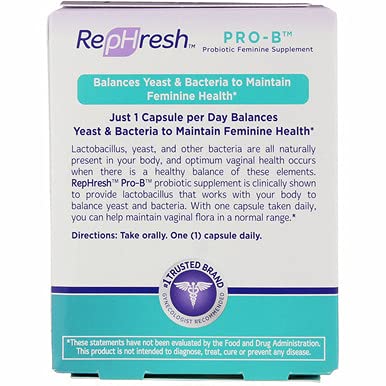 RepHresh Pro-B Vaginal Probiotic Feminine Supplement One Bottle 30 Count Rephresh