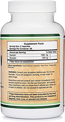 Quercetin with Bromelain - 120 Count (1,200mg Servings) Immune Health Capsules Double Wood Supplements