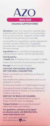 AZO Boric Acid Vaginal Suppositories, Helps Support Odor Control and Balance Vaginal PH AZO