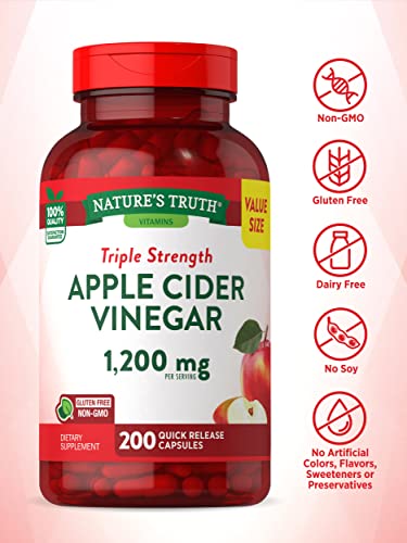 Nature's Truth Apple Cider Vinegar Capsules | 1200mg | 200 Pills | Extra Strength | Value Size Nature's Truth
