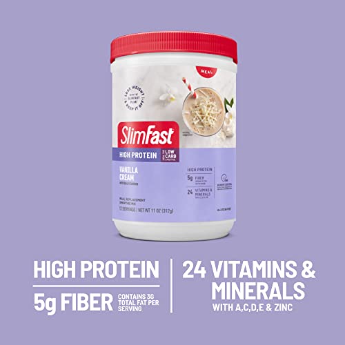 SlimFast Meal Replacement Smoothie Mix, 24 Servings, High Protein, Vanilla Cream, 20g SlimFast