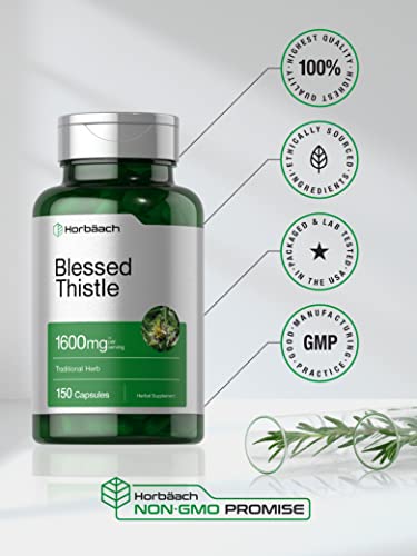 Blessed Thistle Capsules 1600 mg | 150 Count | Max Potency | Non-GMO, Gluten Free Horbäach