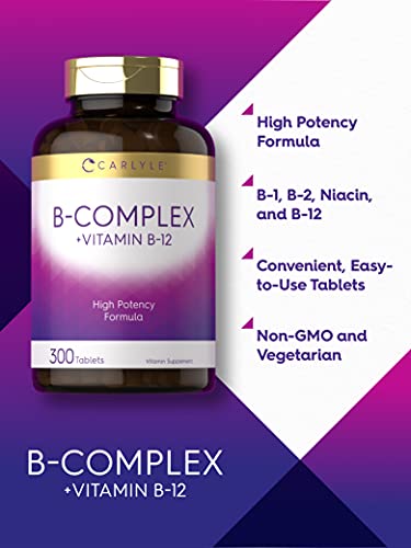 Carlyle B Complex Vitamin with B12 | 300 Tablets | High Potency Formula | Vegetarian Carlyle