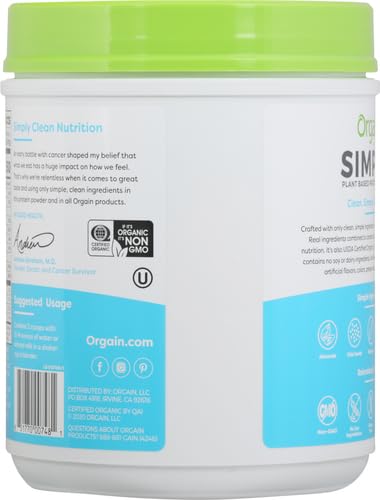 Orgain Organic Simple Vegan Protein Powder, Vanilla - 20g Plant Based Protein Orgain