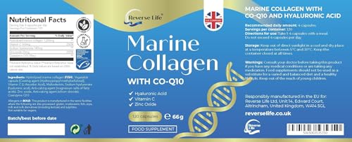 Reverse Life Marine Collagen Capsules 1200mg – with Hyaluronic Acid & Vitamin C + Q10 Reverse Life