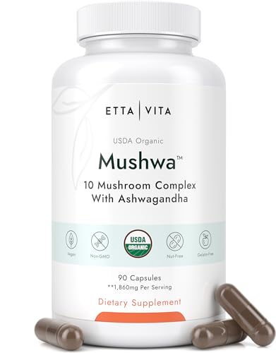 USDA Organic Lions Mane Supplement Capsules with Ashwagandha, Chaga, Reishi, Cordyceps