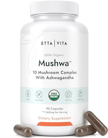 USDA Organic Lions Mane Supplement Capsules with Ashwagandha, Chaga, Reishi, Cordyceps