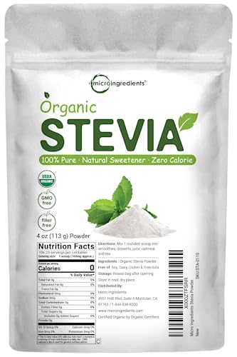Pure Organic Stevia Powder, 4 Ounces, 706 Serving, Highest Grade Stevia Green Micro Ingredients