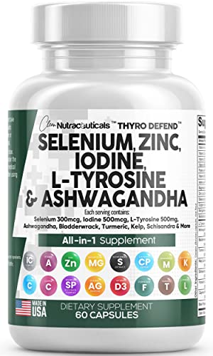 Selenium 300mcg Zinc 50mg Iodine 500mcg L Tyrosine 500mg Ashwagan
