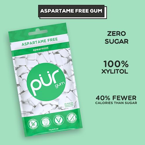 PUR Gum | Aspartame Free Chewing Gum | 100% Xylitol | Natural Spearmint Flavored Gum PUR