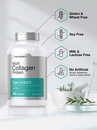 Multi Collagen Protein 2000 mg | 180 Capsules | Type I, II, III, V, X | Collagen Peptide Pills Horbäach