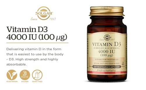 Solgar Vitamin D3 4000 IU (100 µg) Vegetable Capsules - Pack of 60 - Cholecalciferol SOLGAR