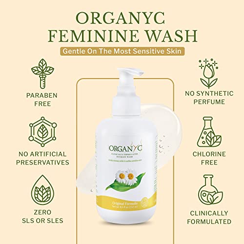 Organyc Feminine Intimate Wash for Sensitive Skin with Chamomile, Free from Chlorine, Parabens Organyc