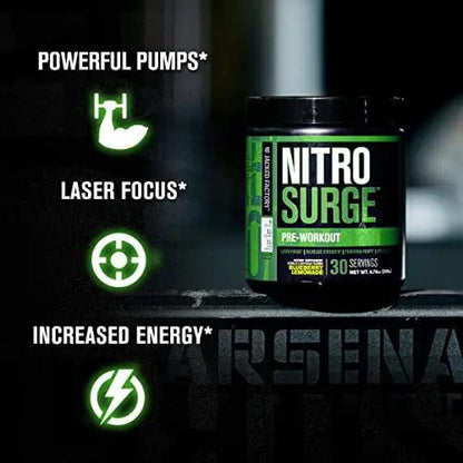 Jacked Factory Nitrosurge Pre Workout, N.O. XT Nitric Oxide Supplement & Build-XT Daily Muscle Builder Bundle