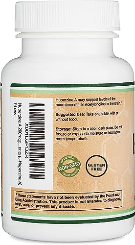 Huperzine A 200mcg (Third Party Tested) Manufactured in The USA, 120 Tablets, Brain Double Wood Supplements