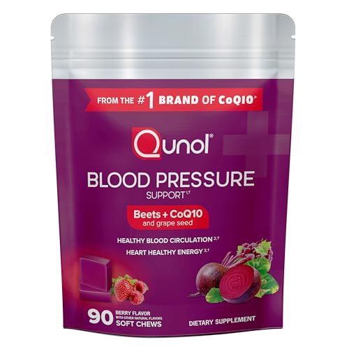Qunol Beets Chews for Blood Pressure Support, 3 in 1 Beets + CoQ10 + Grape Seed Extract