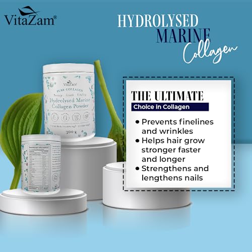 Vitazam Pure Marine Collagen Powder - 100% Hydrolysed Collagen Peptides for Hair Skin and Nails VitaZam