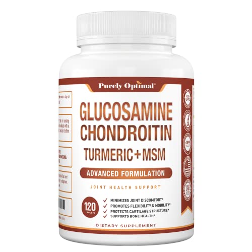 Purely Optimal Premium Glucosamine Chondroitin MSM Supplement Tablets w/Turmeric Purely Optimal