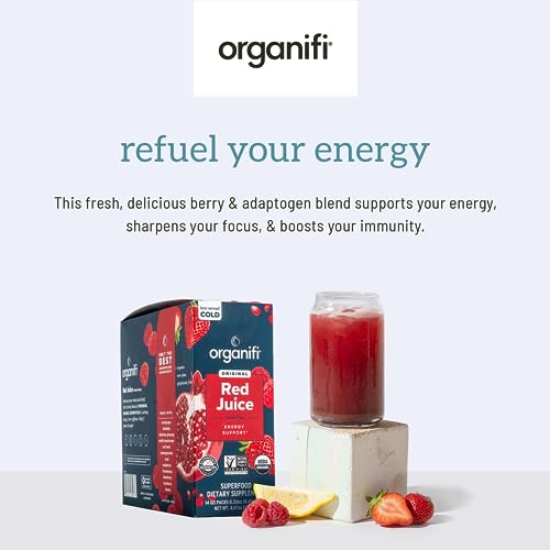 Organifi Red Juice - Vegan Energy Powder - Berry-Flavored Adaptogen Drink - Caffeine Organifi