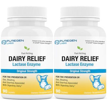 Puregen Labs Dairy Relief Natural Fast Acting Lactase Enzyme 3000 FCC, Lactose Intoleran