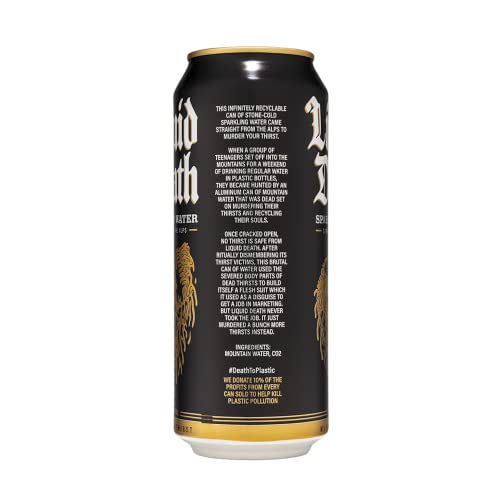 Liquid Death Sparkling Mountain Water, 16.9 oz Tallboys (18-Pack) Liquid Death