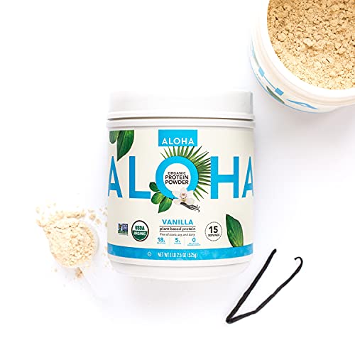 ALOHA Organic Plant Based Protein Powder, Stevia Free, Vanilla, 19.6 oz, 15 Servings ALOHA