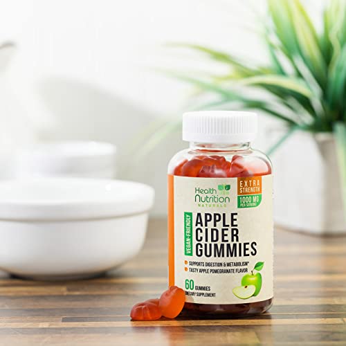 Vegan Apple Cider Vinegar Gummies | Max Strength 1000mg | ACV Supplement Gummy for Adults Health Nutrition Naturals